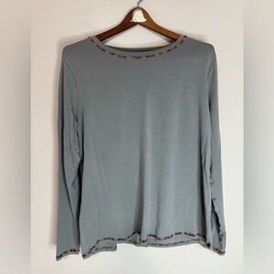 Laure Felt Gray Long Sleeve Top with Multicolor trim stitching size medium
